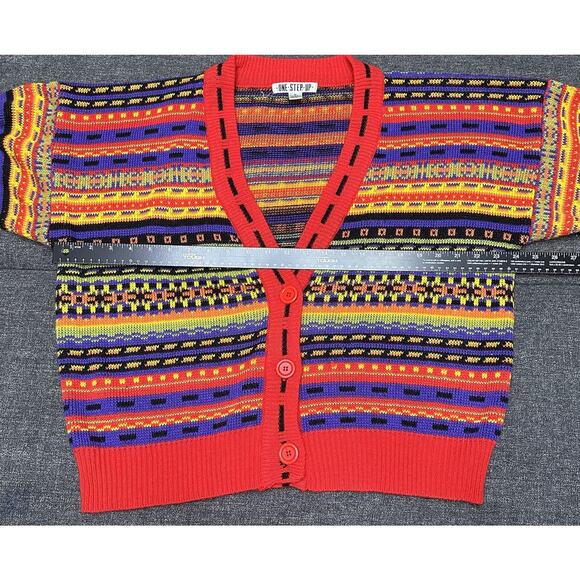 Vtg 80s 90s One Step Up Dopamine Cardigan Oversized Knit Sweater Sz S Unisex EUC - Picture 13 of 15